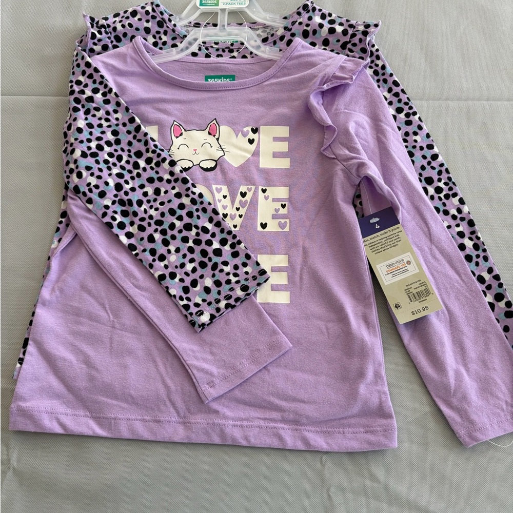 Wonder Nation Lavender Long Sleeve Shirt with Polka Dots